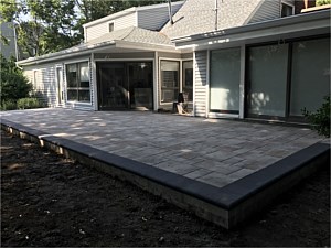 raised westchester blend patio brick pavers east hills step up bullnose edging darker raven charcoal
